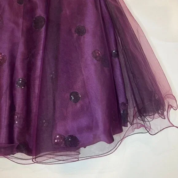 NWT SHERRI HILL Plum Colored Beads/Sequins Short Tulle Skirt Sweetheart Dress 4‎